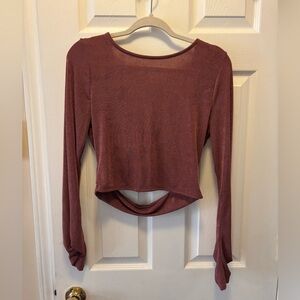 Peach Love Backless & Cutout Crop Mauve Long Sleeve Women's Top Size Large BNOT